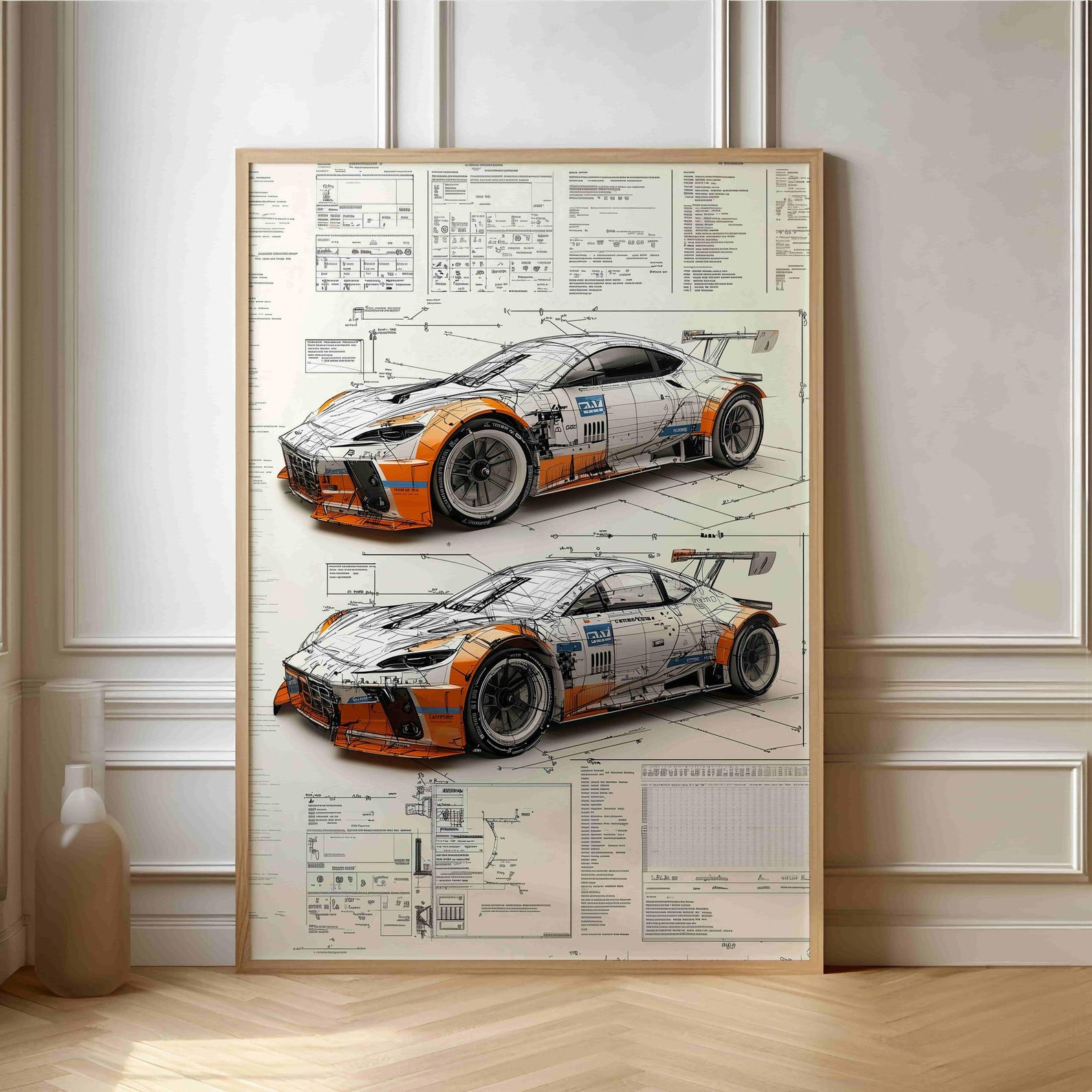 Technical Race Car Art Poster - Stylish Automotive Blueprint Design - Etsy