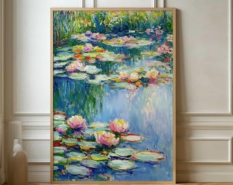 Affiche impressionniste de nénuphars - impression d'art mural inspirée de Monet pour la décoration intérieure