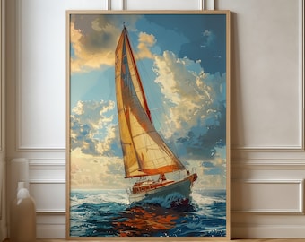 Sailing Yacht Sunset Art Print – Nautical Wall Decor