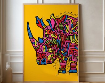 Vibrant Rhino Pop Art Poster - Colorful Abstract Animal Wall Decor