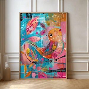 Colorful Geometric Bird Poster - Abstract Nature Wall Art for Home Decor