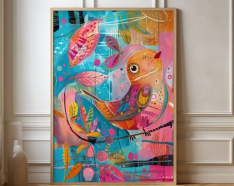 Colorful Geometric Bird Poster - Abstract Nature Wall Art for Home Decor