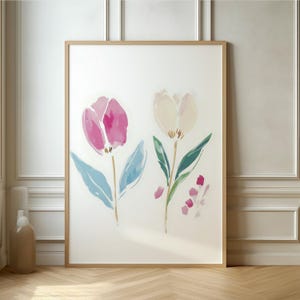 Tulip Floral Watercolor Poster - Bright Botanical Art Print for Contemporary Home Decor and Spring Vibes