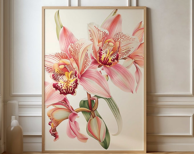 Pink Orchid Botanical Art Print - Gallery Wall Decor