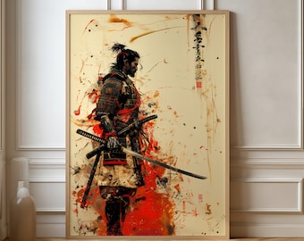 Samurai Warrior Art Poster - Striking Abstract Japanese Wall Decor