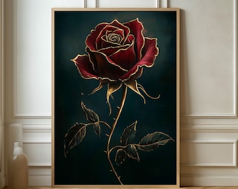 Elegant Red Rose Art Print - Stunning Floral Wall Decor, Modern Botanical Poster for Home or Office Spaces