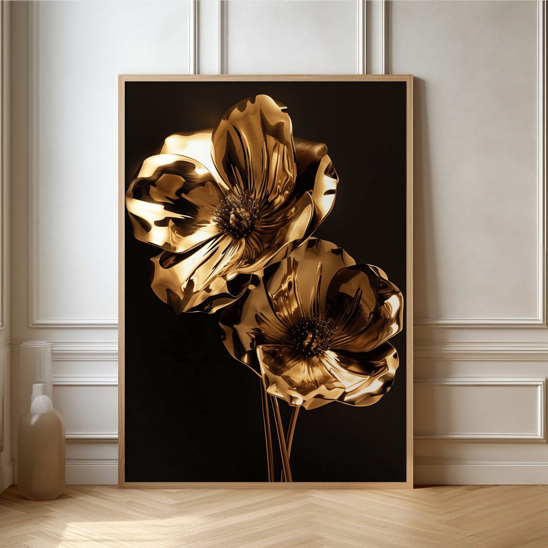 Chic Gold Floral Poster - Contemporary Metallic Flower Art Print - Etsy