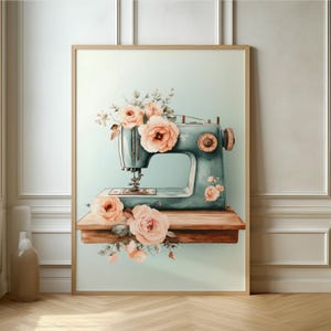 Floral Sewing Machine Print - Charming Retro Decor Poster, Perfect for Craft and Sewing Enthusiasts