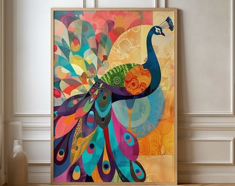 Vibrant Peacock Poster - Colorful Abstract Art for Home Decor