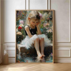 Póster infantil impresionista encantador: impresión artística de niña en el jardín