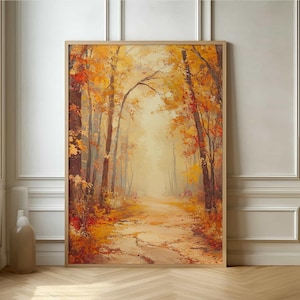 Póster Bosque otoñal en paz: hermosa escena de naturaleza impresionista