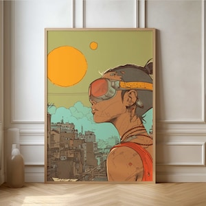 Retro Cyberpunk Futuristic City Poster - Sci-Fi Style Art Print with Urban Vibe
