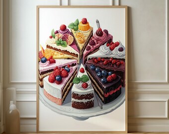 Cake Slice Art Print – Vibrant Dessert Illustration, Kitchen Decor