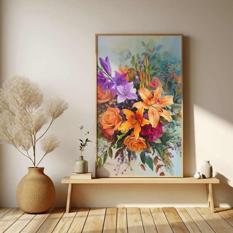 Vibrant Floral Bouquet Art Print - Colorful Flower Arrangement Wall ...