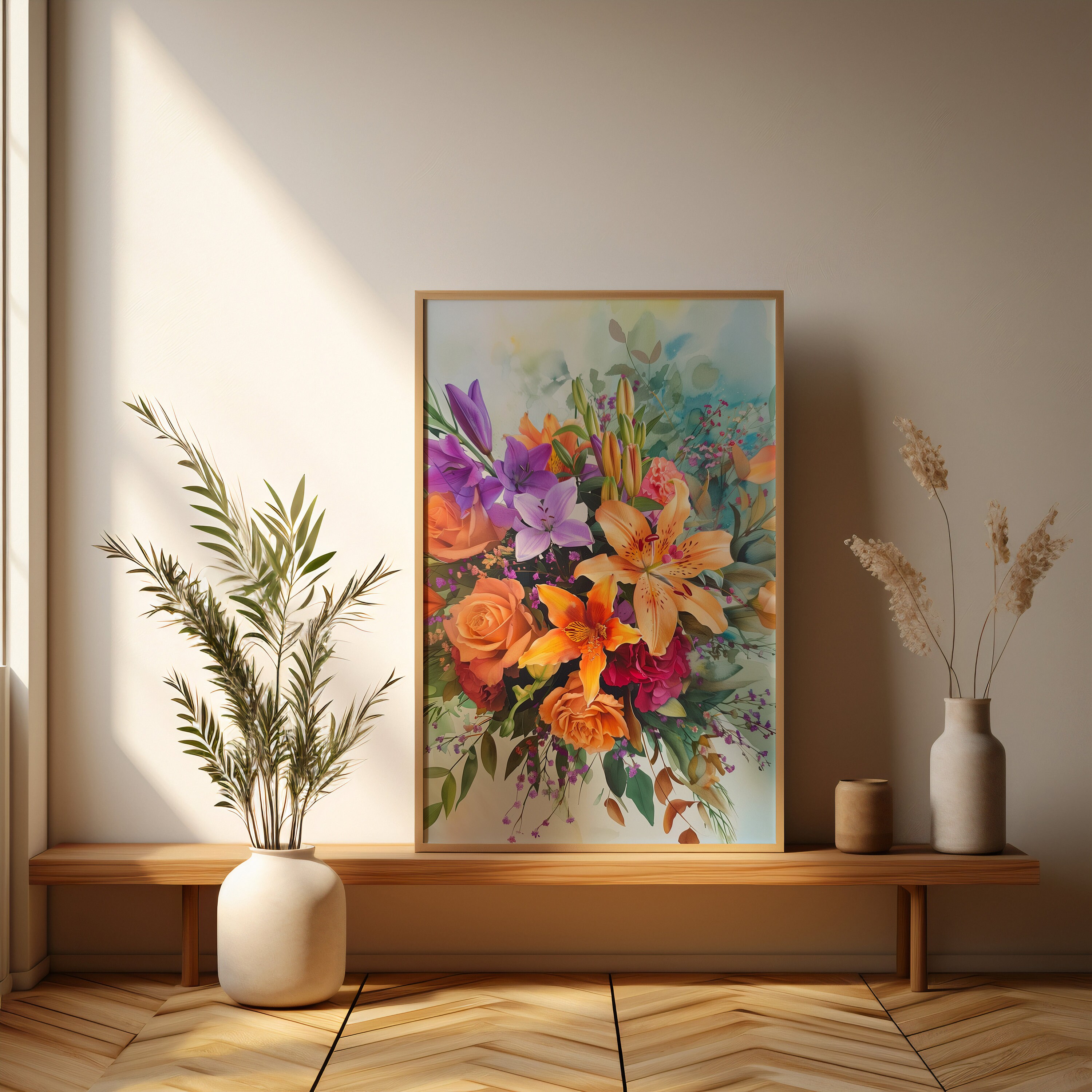 Vibrant Floral Bouquet Art Print - Colorful Flower Arrangement Wall ...