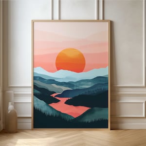 Stunning Mountain Sunrise Poster - Vibrant Landscape Art for Home Decor