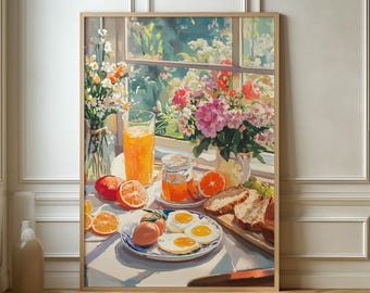 Bright Morning Stillleben - Lebendiges Frühstück Kunstdruck, fröhliches Küchendekor für Feinschmecker und Genussmenschen