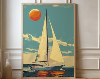 Sailboat Art Print – Maritime Yacht Poster, Coastal Wall Decor
