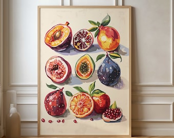 Póster artístico de frutas tropicales - Impresión decorativa de cocina para amantes de la comida