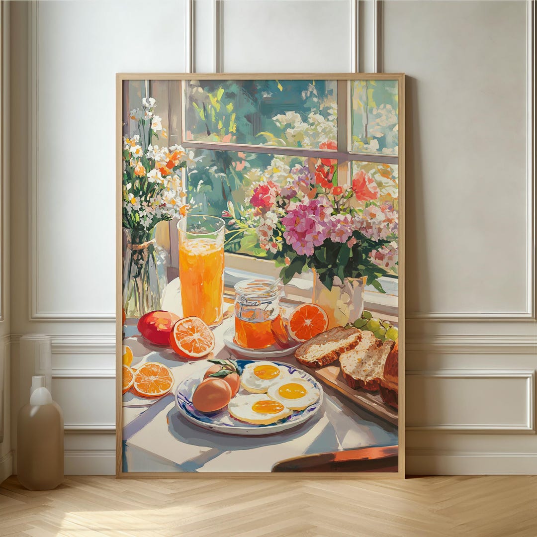 Breakfast Print Digital-bright Morning Still Life - Vibrant Breakfast Art Print ...