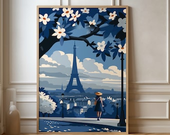 Eiffel Tower Art Print – Paris Skyline, Floral Modern Decor
