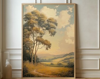 Lámina artística de paisaje tranquilo: póster de colinas ondulantes y serenas