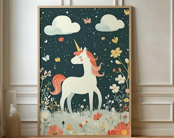 Poster licorne magique - Illustration artistique de décoration de chambre d'enfants fantaisiste