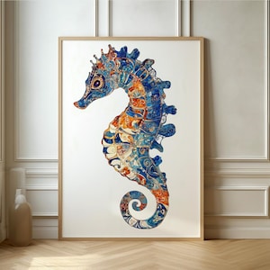 Majestic Seahorse Art Print - Vibrant Abstract Sea Life Poster for a Coastal-Themed Home Decor
