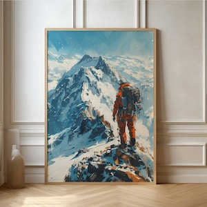 Poster - Höhenklettern in großer Höhe - Alpinist - Atemberaubende Abenteuer Aquarell Illustration für Entdecker