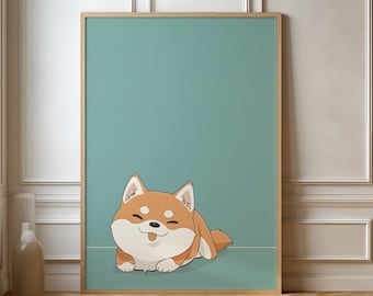 Adorable Shiba Inu Poster - Cute Kawaii Dog Art for Kids Room Decor