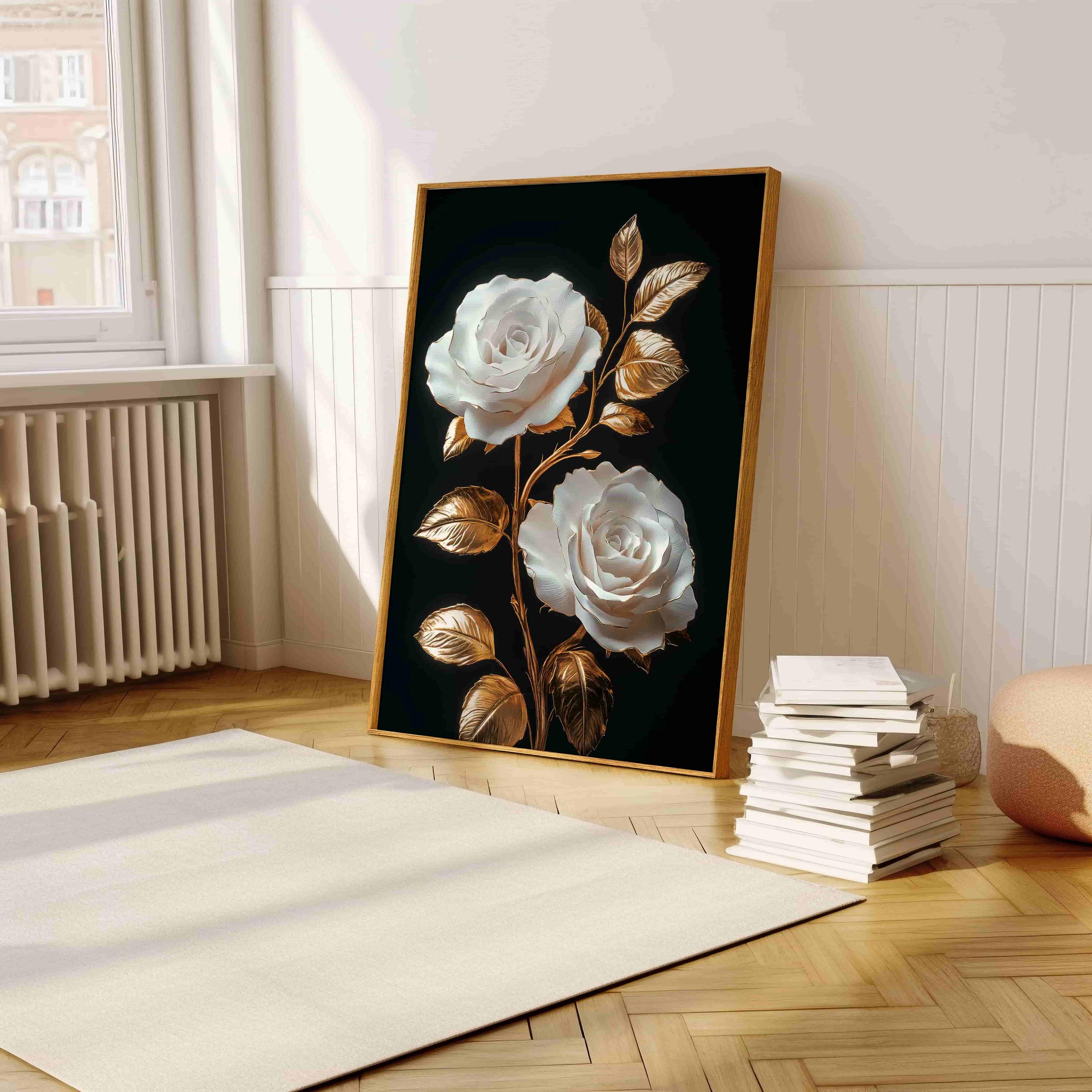 Gold and White Rose Art Print – Chic Floral Poster - Etsy