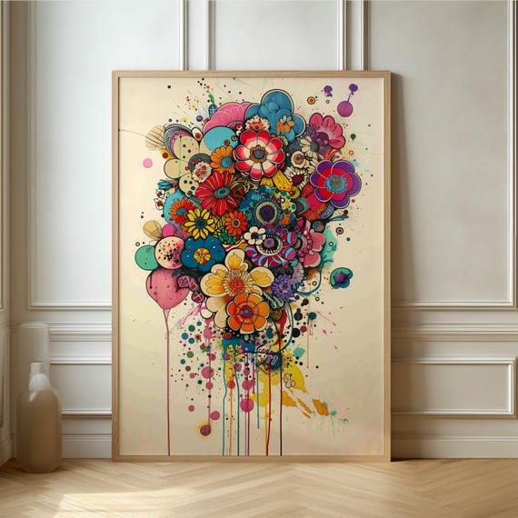 Pop Art Flower Bunch: Abstract Flowers, Dripping Paint, Doodle Art