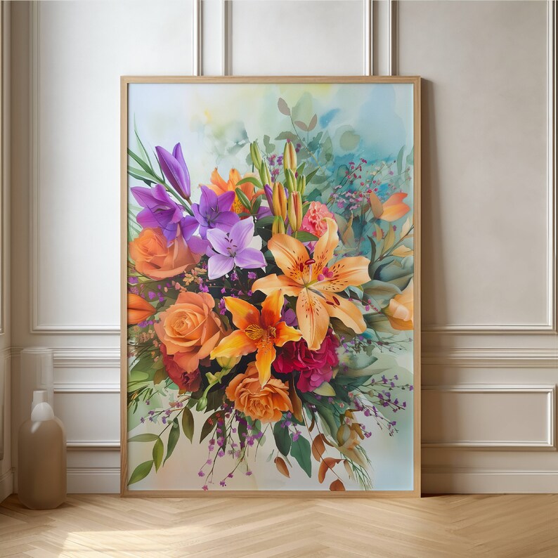 Vibrant Floral Bouquet Art Print - Colorful Flower Arrangement Wall ...