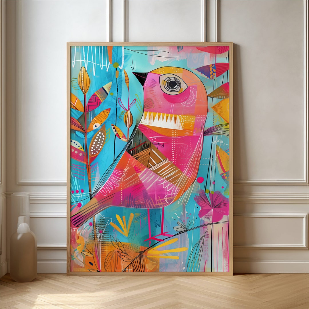 Vibrant Abstract Bird Art Print - Colorful Geometric Nature Wall Decor ...
