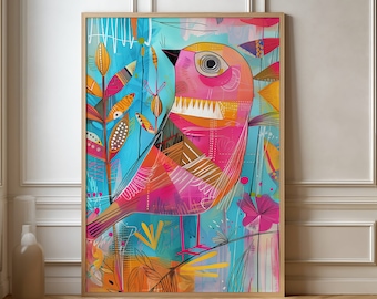 Vibrant Abstract Bird Art Print - Colorful Geometric Nature Wall Decor