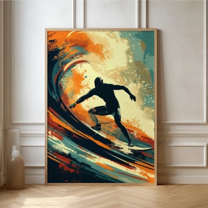 Surfing Adventure Art Poster - Bold and Colorful Wave Rider Wall Print