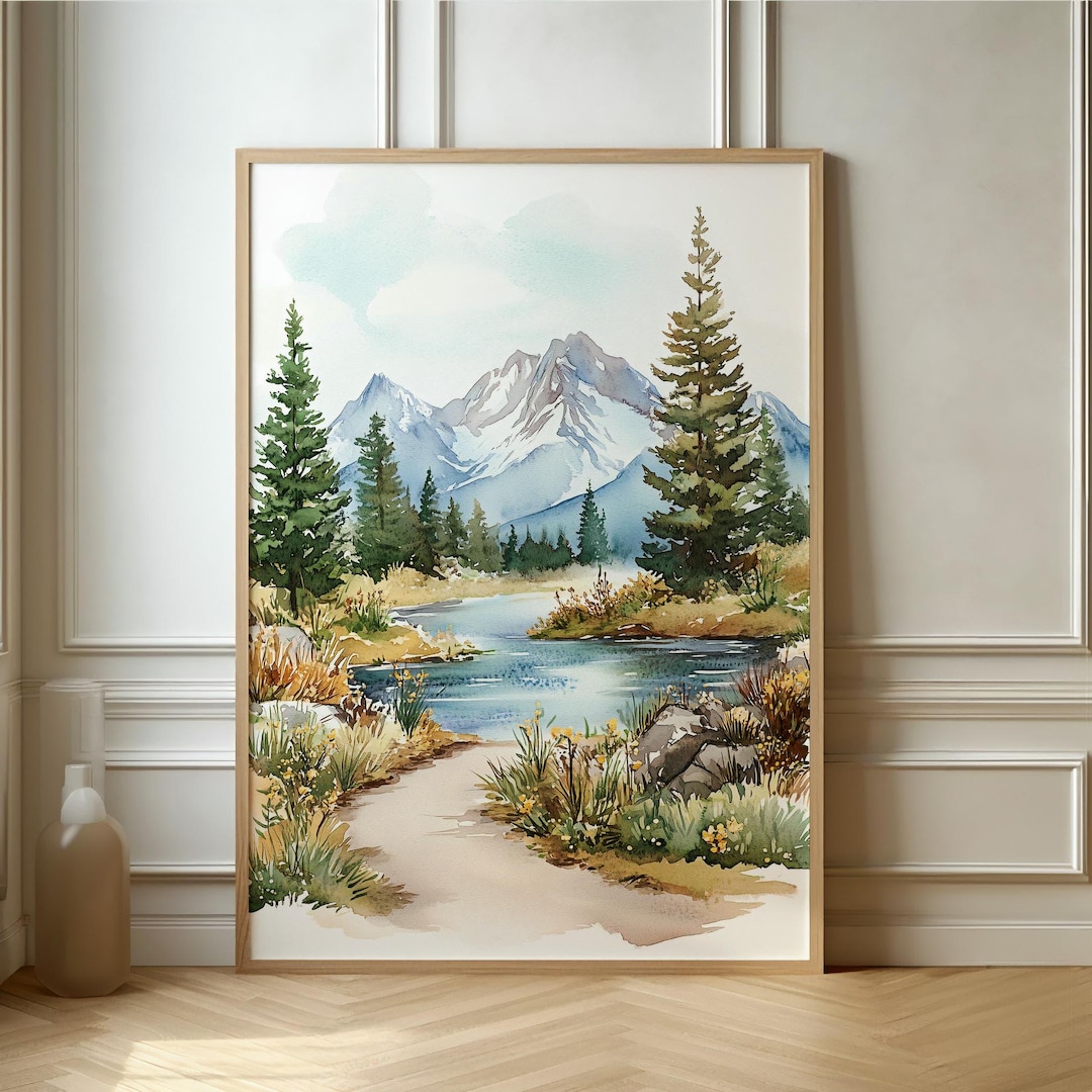 Serene Mountain Landscape Poster - Tranquil Watercolor Art for Nature ...