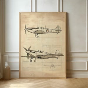 Vintage Aircraft Blueprint Poster - Detailed Mechanical Art for Aviation Enthusiasts and Retro Home Decor