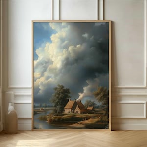 Vintage Bauernhaus Poster - Gelassene Landschaft Gemälde Wandkunst
