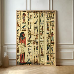 Ancient Egyptian Hieroglyphs Poster - Vibrant Illustrated Wall Art for History Enthusiasts and Vintage Decor Lovers