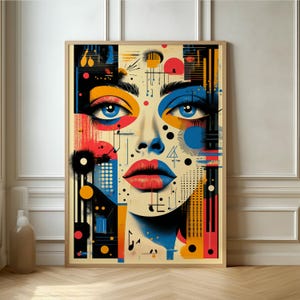 Retrato abstracto vívido: arte facial colorido y moderno, decoración de pared única para espacios habitables contemporáneos