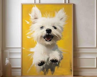 Happy Puppy Poster - Vibrant Yellow Dog Wall Art Painting