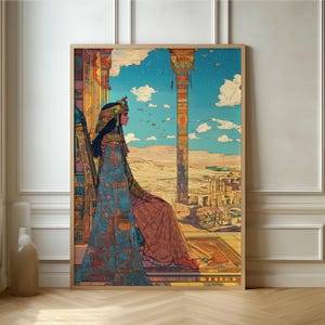 Majestic Pharaohess Wall Art - Colorful Egyptian-Inspired Print, Perfect for Historical and Bohemian Spaces