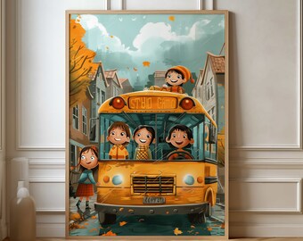 Whimsical School Bus Ride Poster - Colorful Kids Art for Classroom or Nursery
