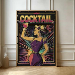 Vintage Cocktail Poster - Retro Art Deco Style Bar Wall Decor