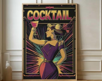 Vintage Cocktail Poster - Retro Art Deco Style Bar Wall Decor