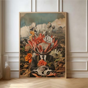Eclectic Surrealism Poster - Unique Collage Protea Art for Trendy Home Decor