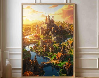 Epic Pixel Landscape Poster - Fantasy Castle Art for Gamers' Spaces