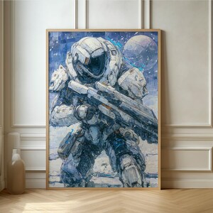 Futuristic Space Soldier Poster - Bold Sci-Fi Art Print for Modern Home and Gaming Room Decor