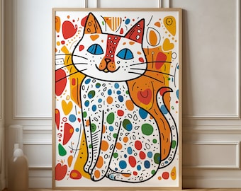 Simple Cat Doodle Art - Colorful Shapes and Polka Dots